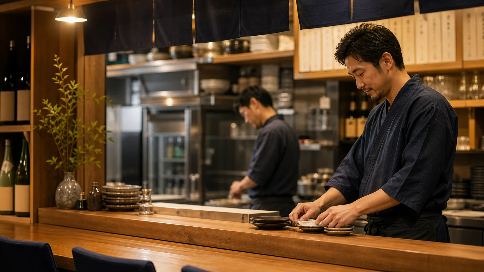 地域密着の居酒屋で開店前に準備するスタッフ