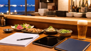 横浜の居酒屋カウンターとM&A相談資料をイメージしたアイキャッチ画像