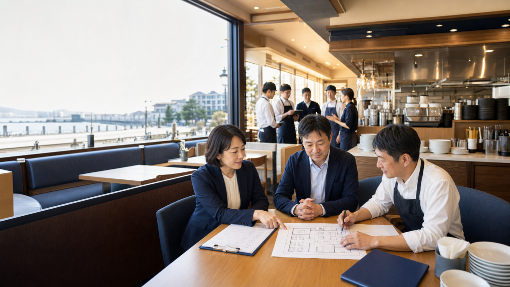 飲食店の店舗譲渡で厨房設備・造作・営業許可を確認するイメージ